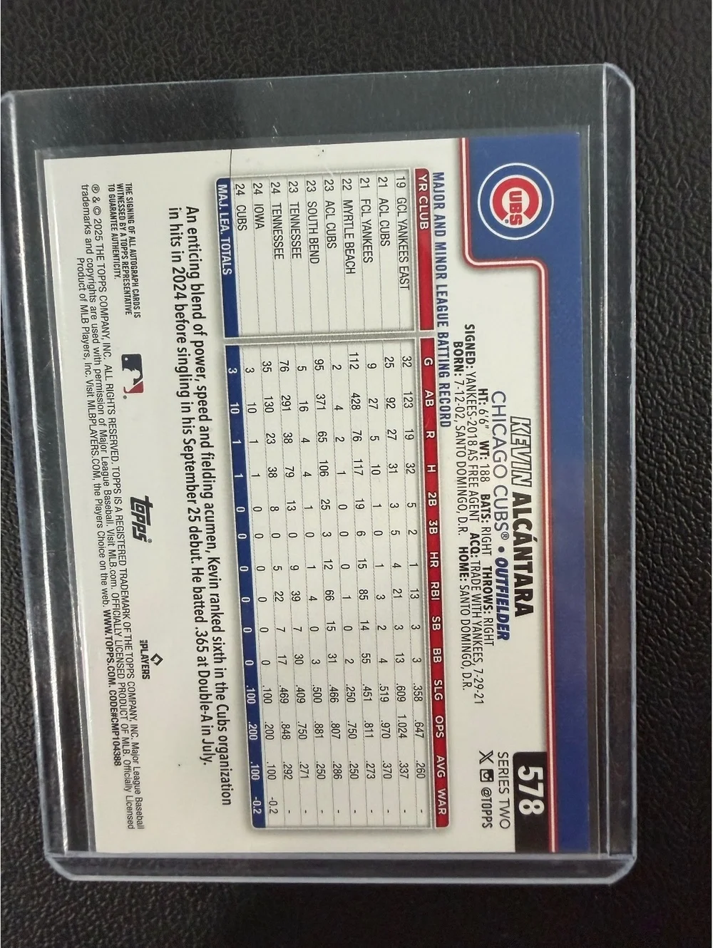 2025 Topps Series 2 Kevin Alcántara Chicago Cubs Rookie Autograph Baseball Card